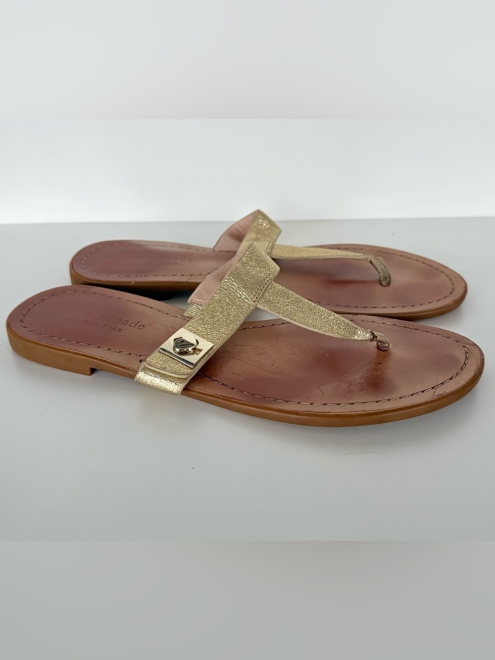 kate spade Metallic Gold Leather Thong Sandals